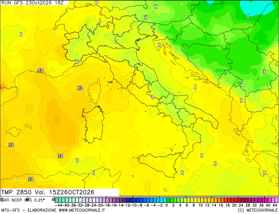 mappa 850 hPa Temp