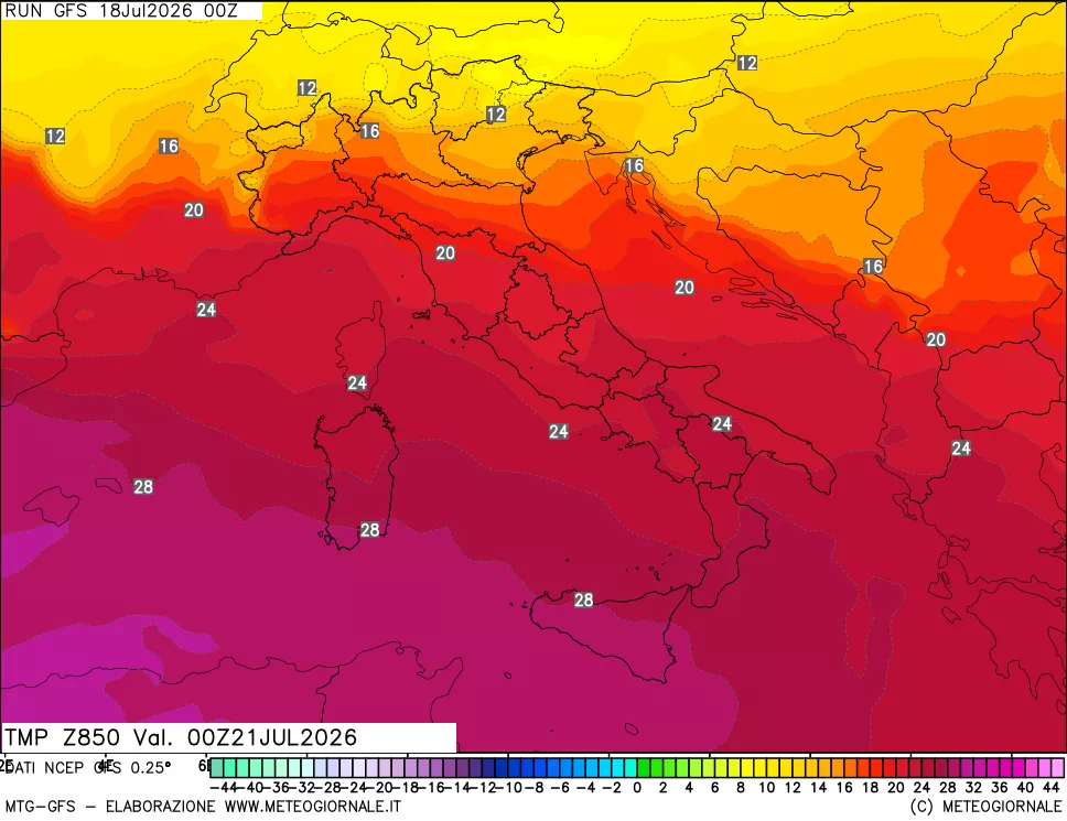 mappa 850 hPa Temp