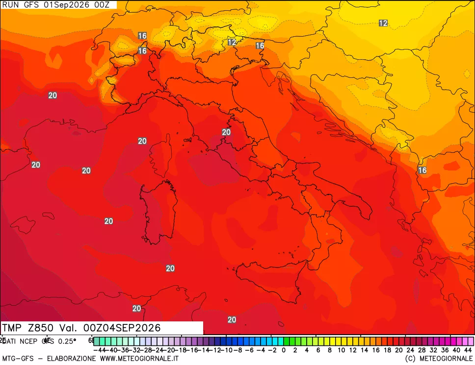mappa 850 hPa Temp