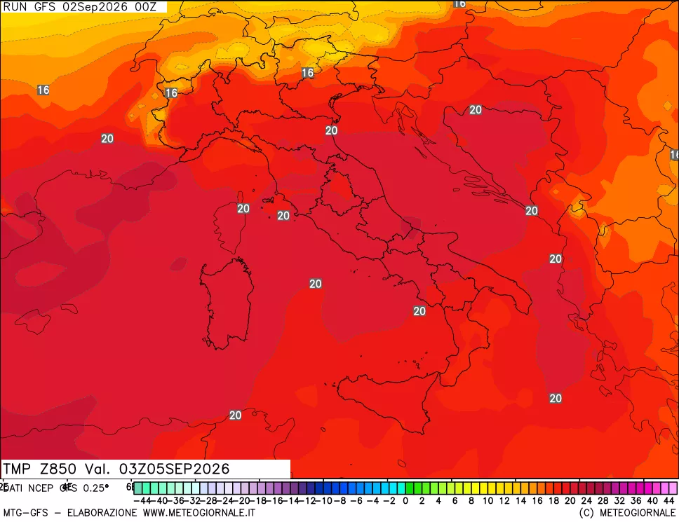 mappa 850 hPa Temp