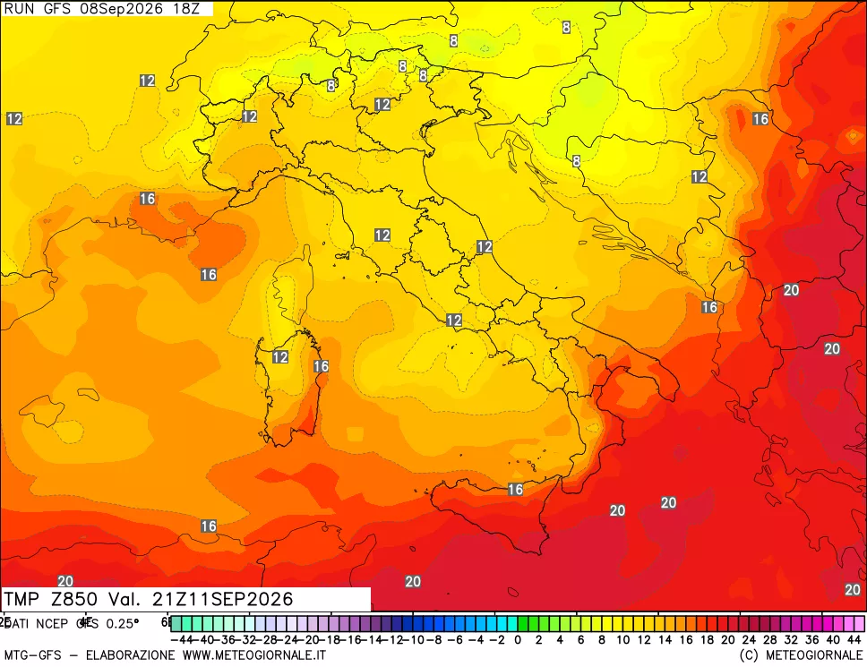 mappa 850 hPa Temp