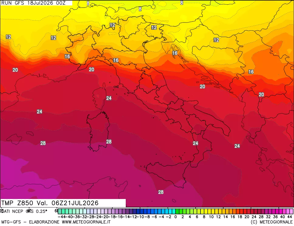 mappa 850 hPa Temp