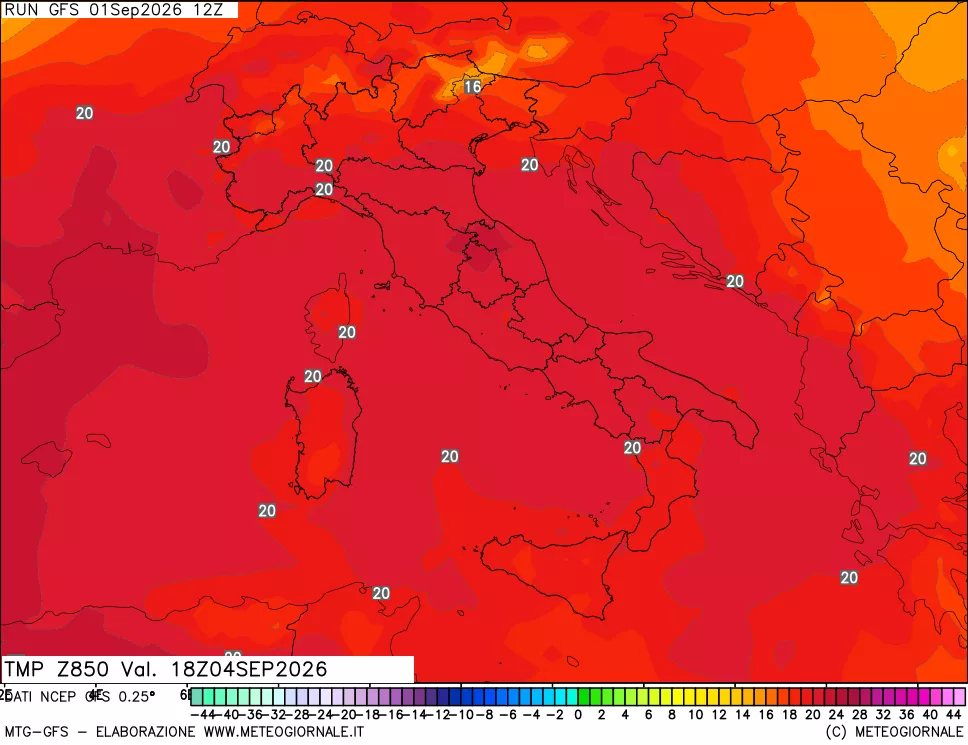 mappa 850 hPa Temp