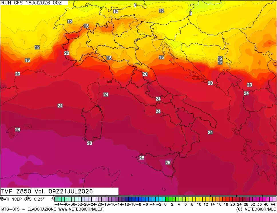 mappa 850 hPa Temp