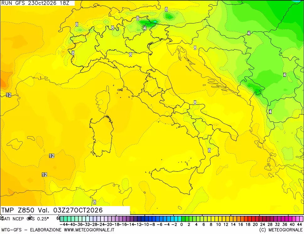mappa 850 hPa Temp