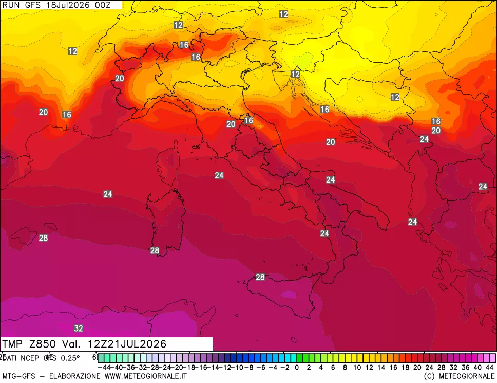 mappa 850 hPa Temp