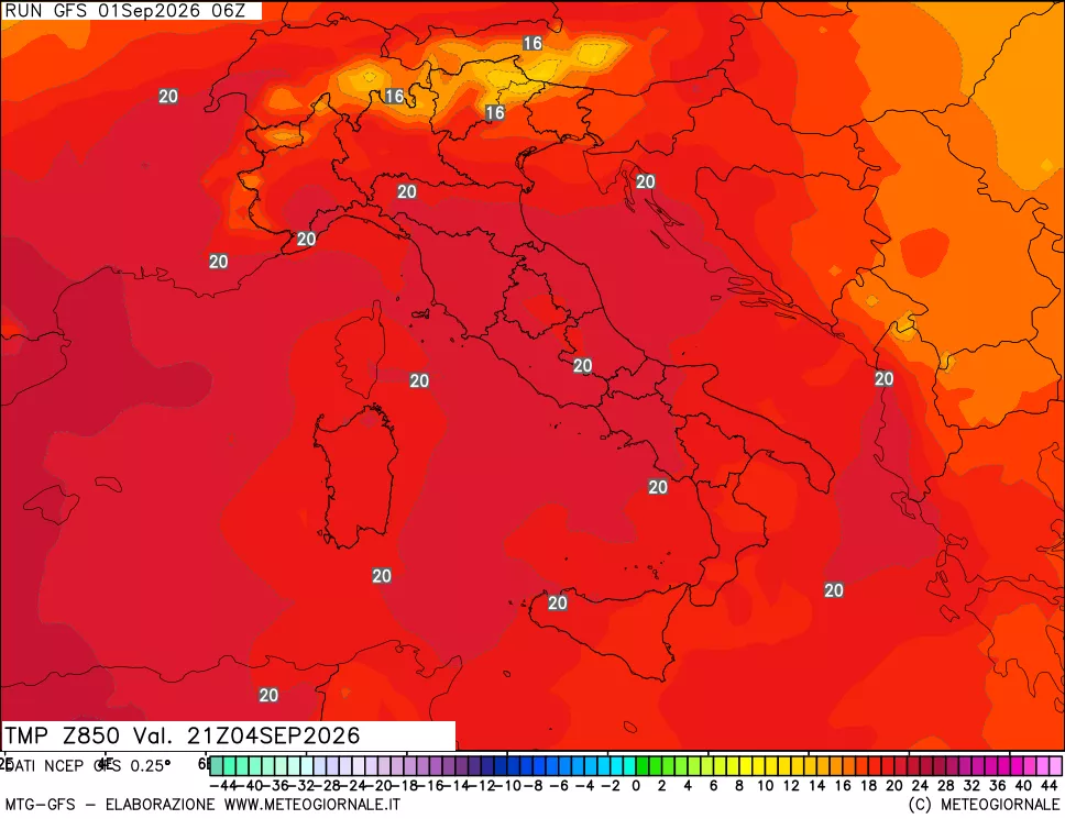 mappa 850 hPa Temp