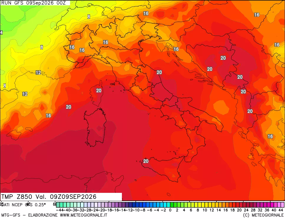 mappa 850 hPa Temp