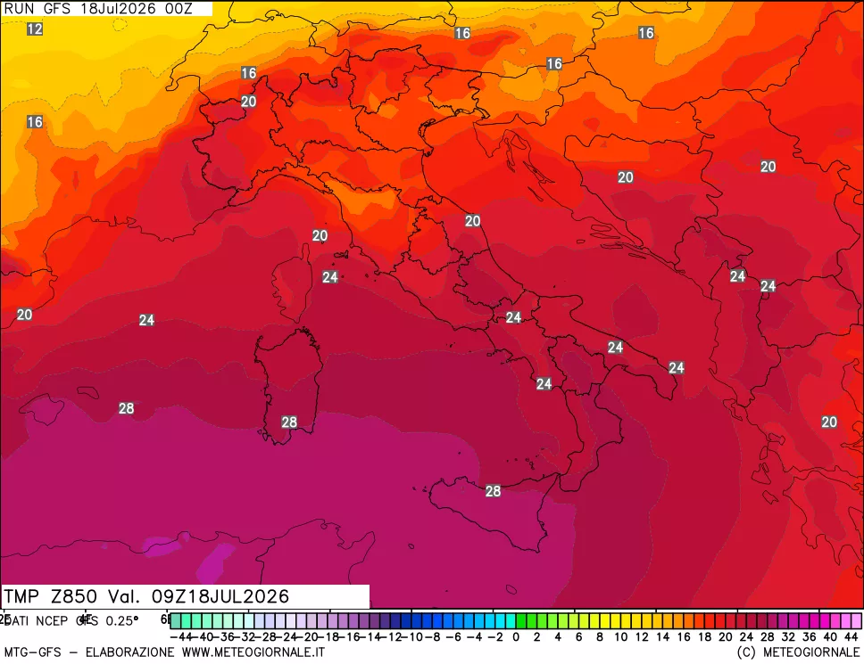 mappa 850 hPa Temp