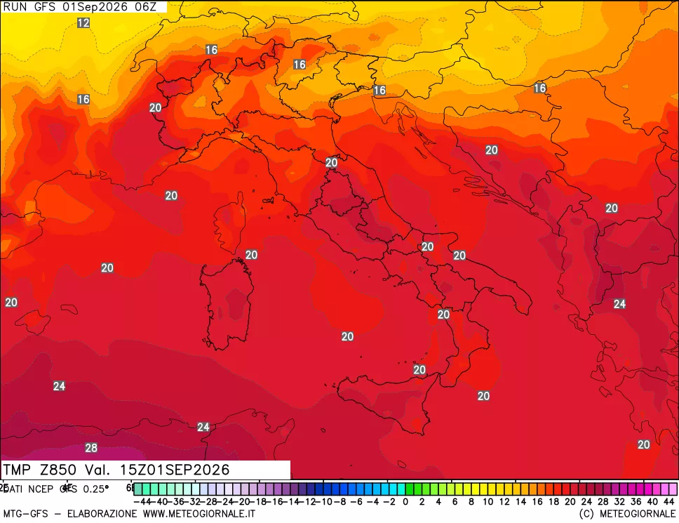 mappa 850 hPa Temp