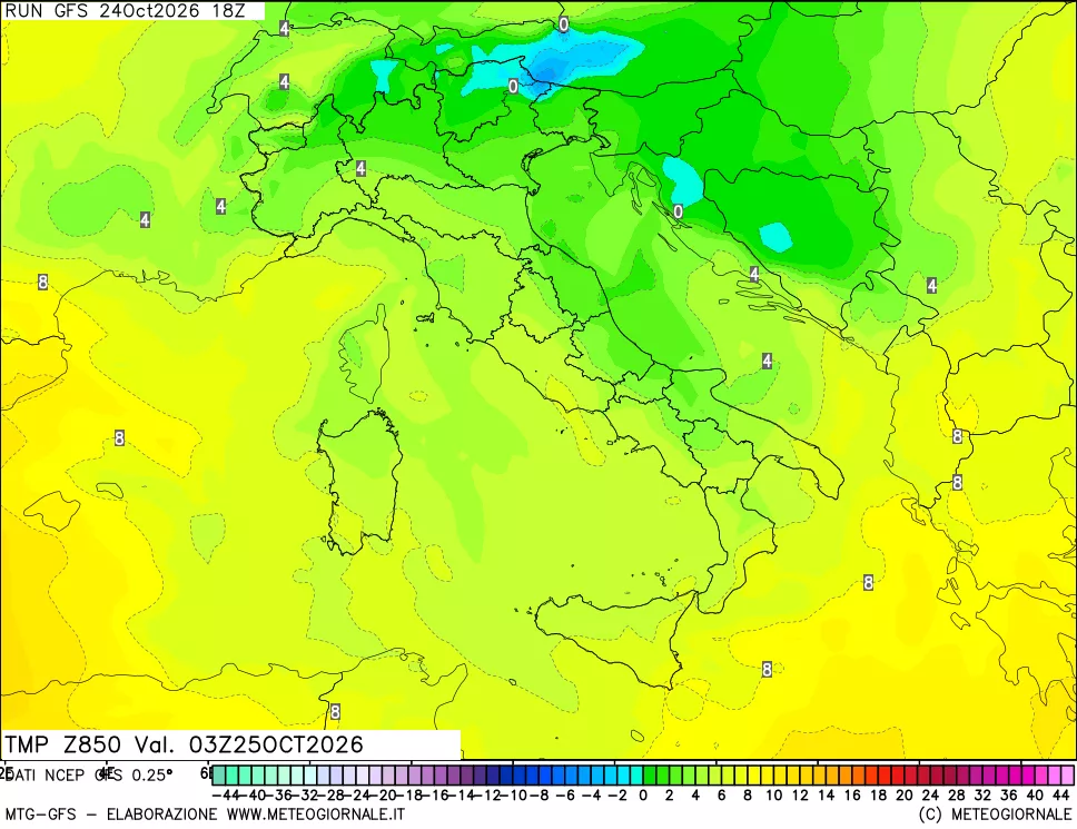 mappa 850 hPa Temp