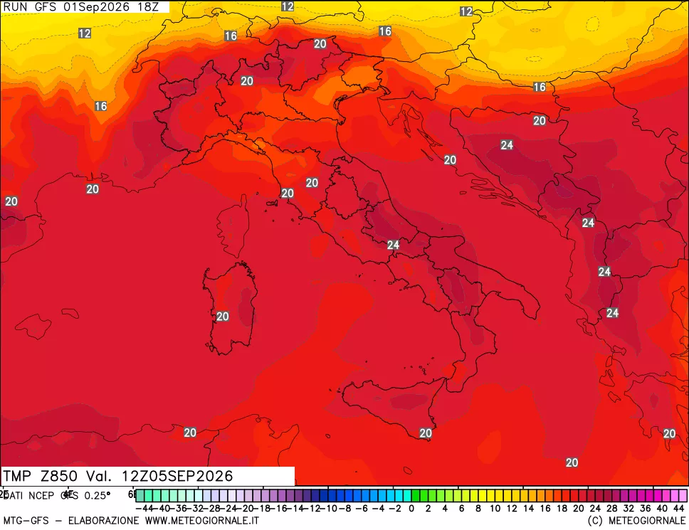 mappa 850 hPa Temp