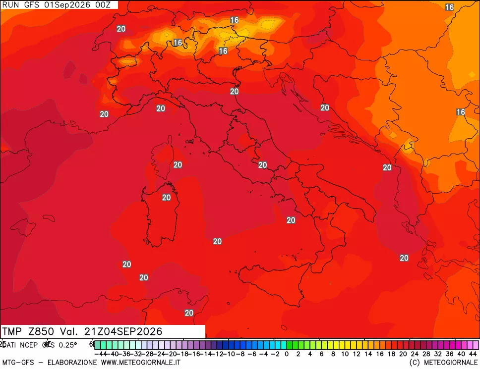 mappa 850 hPa Temp