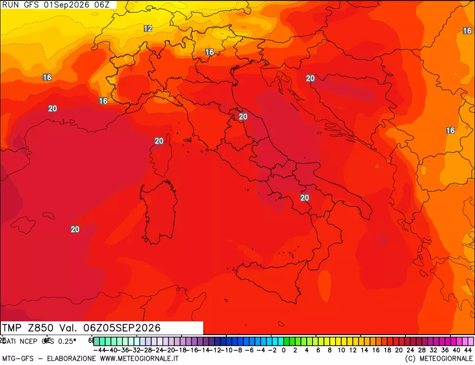 mappa 850 hPa Temp