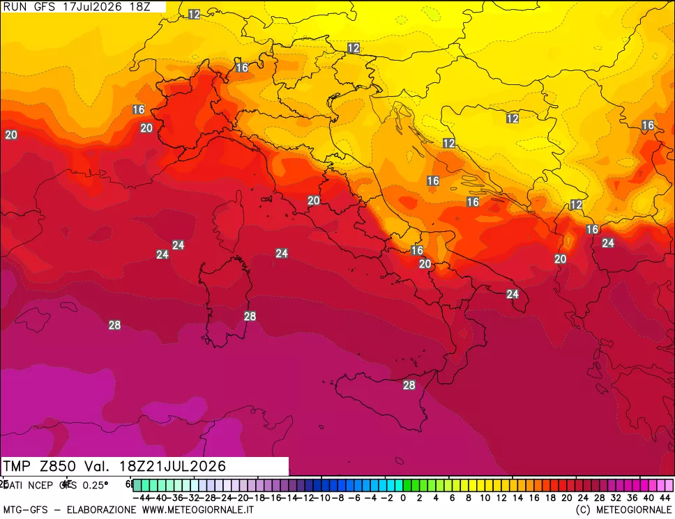 mappa 850 hPa Temp