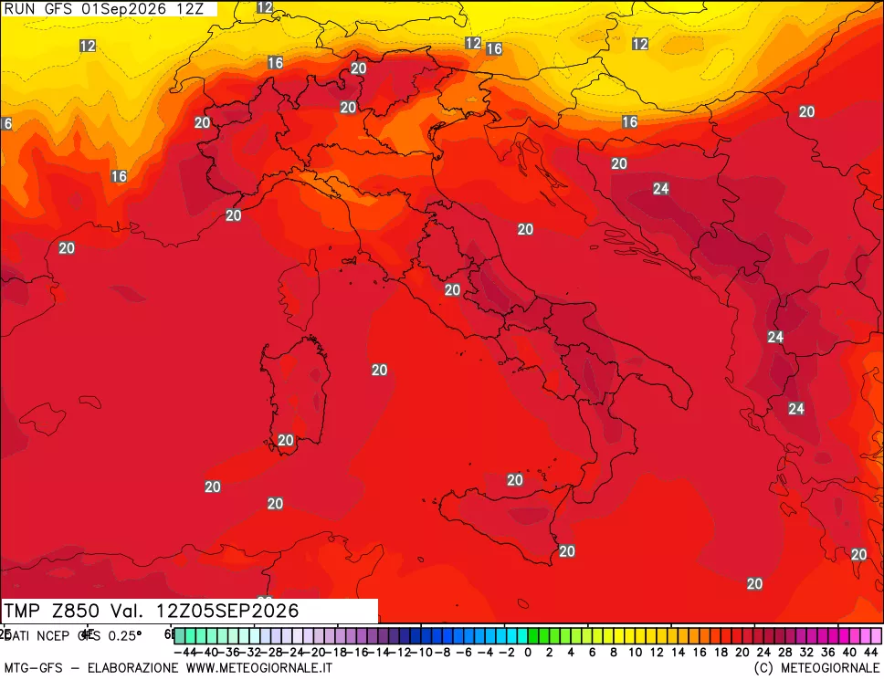 mappa 850 hPa Temp