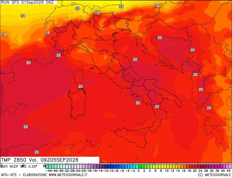 mappa 850 hPa Temp