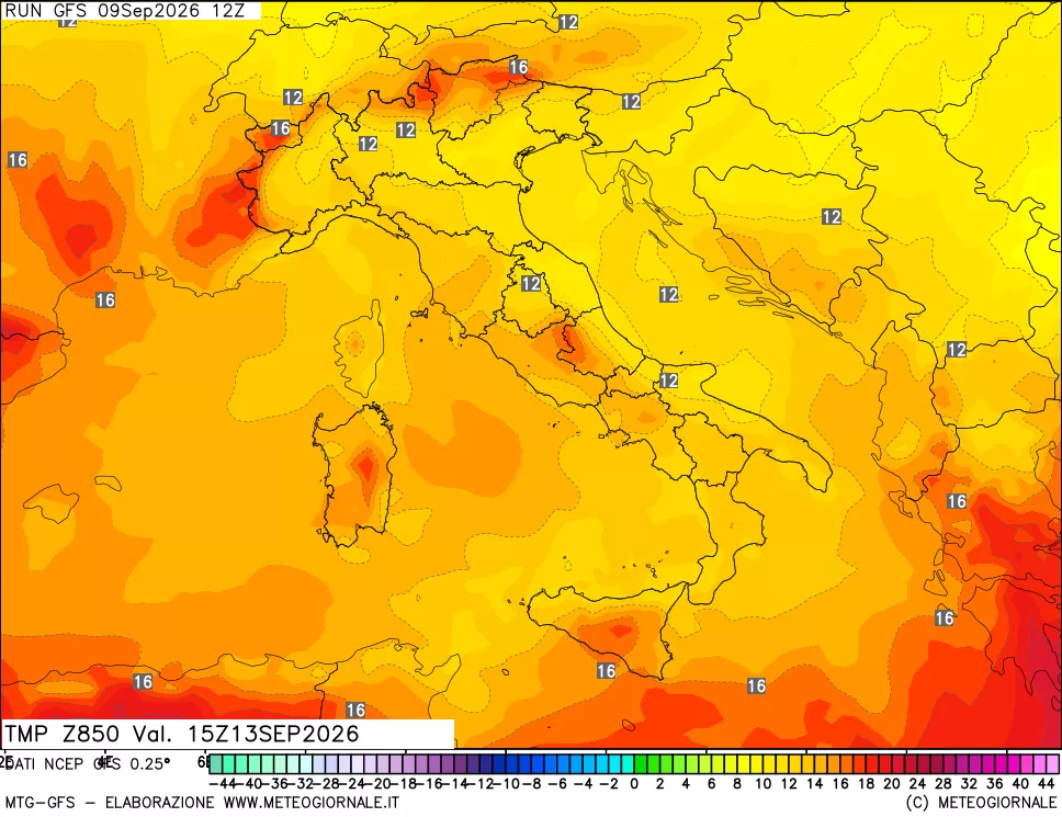 mappa 850 hPa Temp