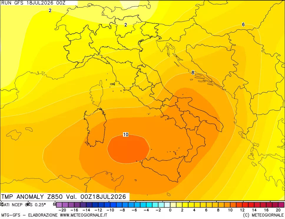 mappa 850 hPa Temp Anomaly vs Cli.No 1981-2010