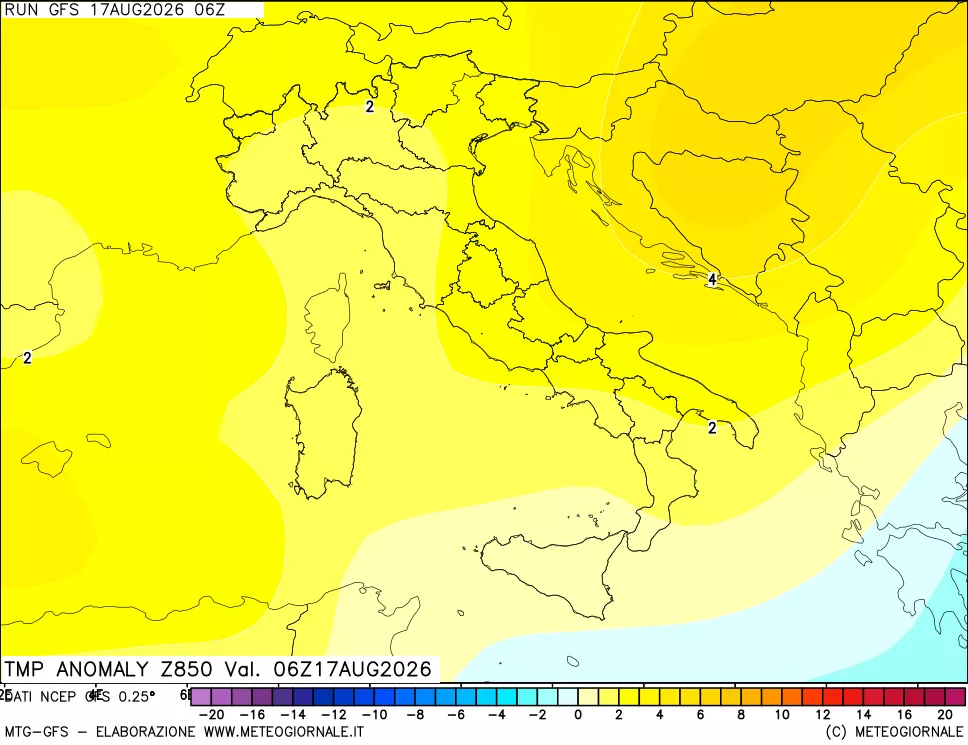 mappa 850 hPa Temp Anomaly vs Cli.No 1981-2010