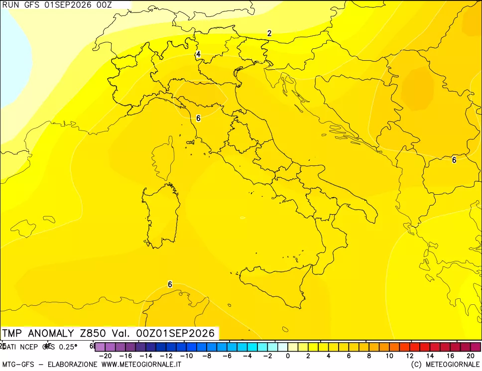 mappa 850 hPa Temp Anomaly vs Cli.No 1981-2010