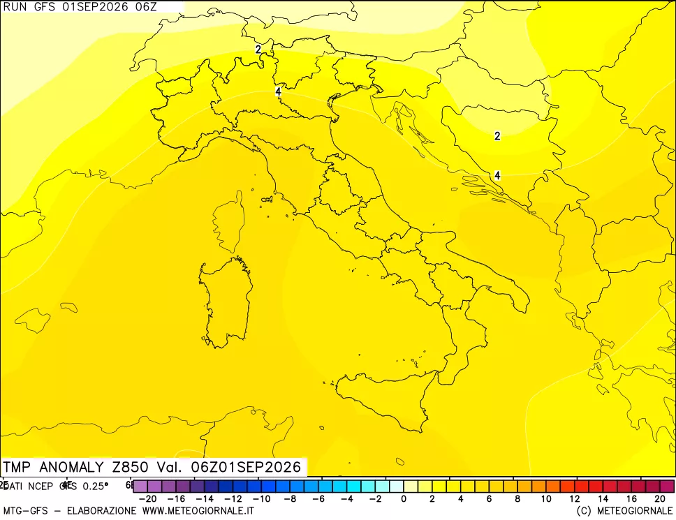 mappa 850 hPa Temp Anomaly vs Cli.No 1981-2010