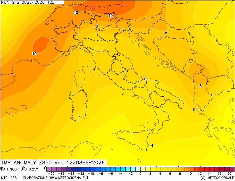 mappa 850 hPa Temp Anomaly vs Cli.No 1981-2010