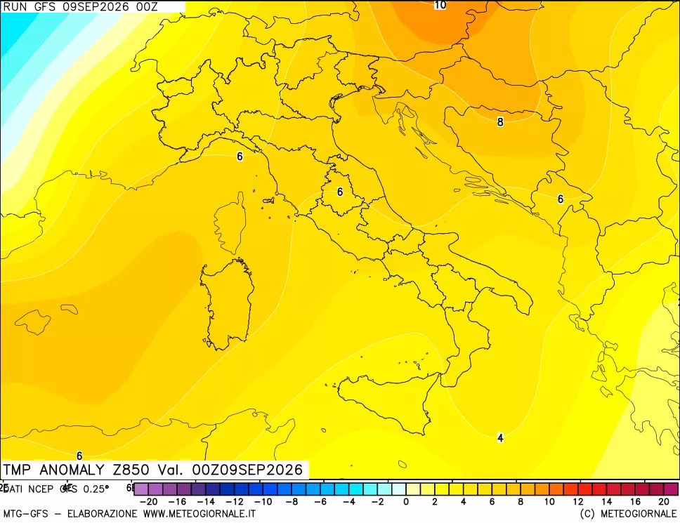 mappa 850 hPa Temp Anomaly vs Cli.No 1981-2010