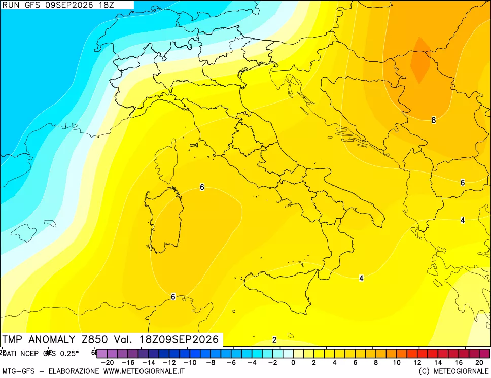 mappa 850 hPa Temp Anomaly vs Cli.No 1981-2010