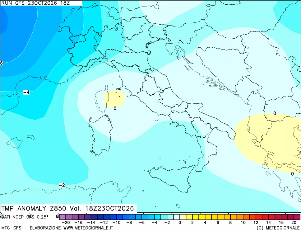 mappa 850 hPa Temp Anomaly vs Cli.No 1981-2010