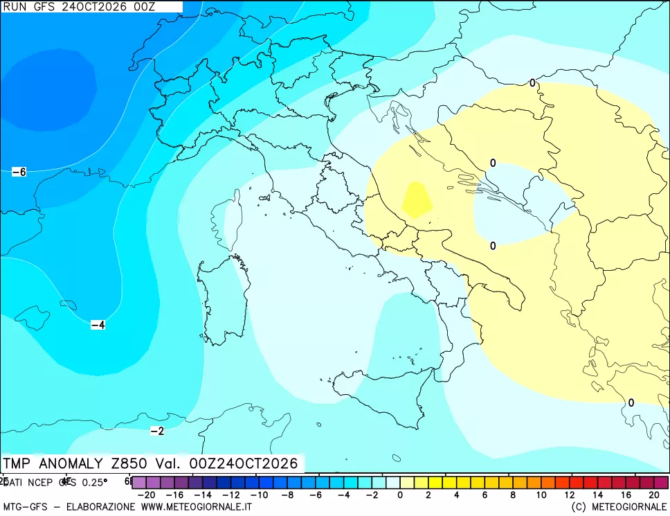 mappa 850 hPa Temp Anomaly vs Cli.No 1981-2010