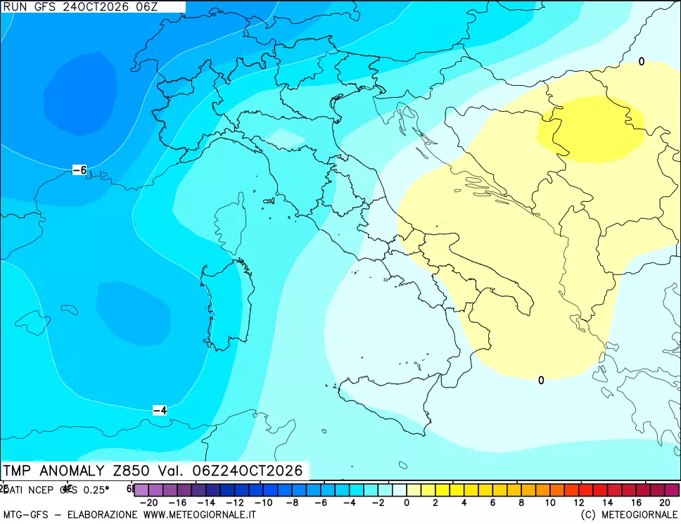 mappa 850 hPa Temp Anomaly vs Cli.No 1981-2010