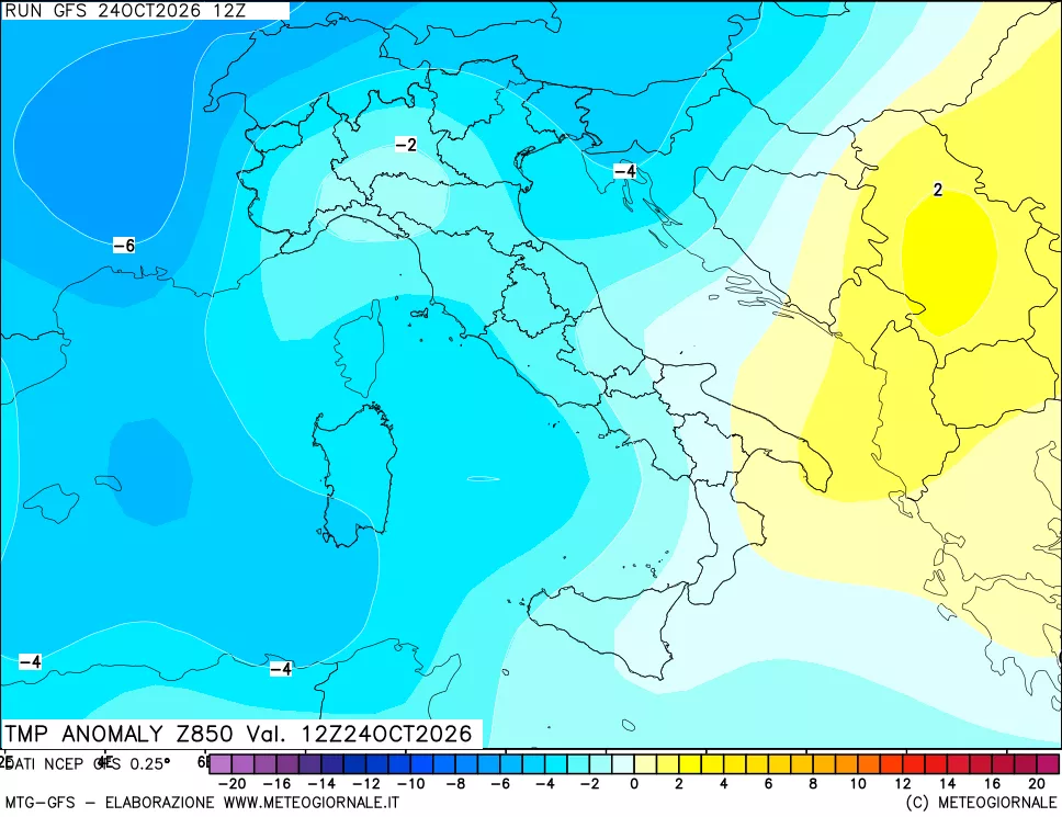 mappa 850 hPa Temp Anomaly vs Cli.No 1981-2010