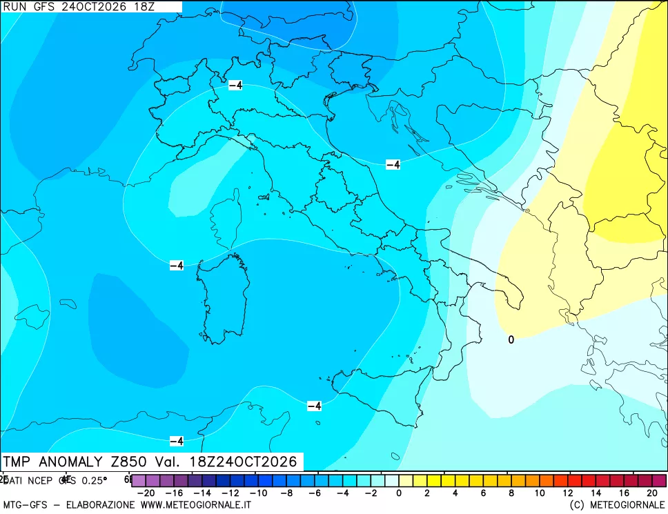 mappa 850 hPa Temp Anomaly vs Cli.No 1981-2010
