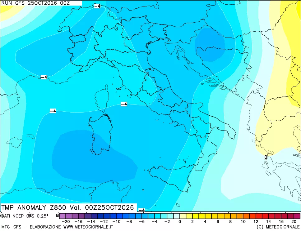 mappa 850 hPa Temp Anomaly vs Cli.No 1981-2010