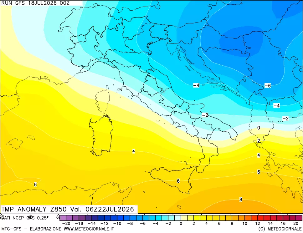 mappa 850 hPa Temp Anomaly vs Cli.No 1981-2010
