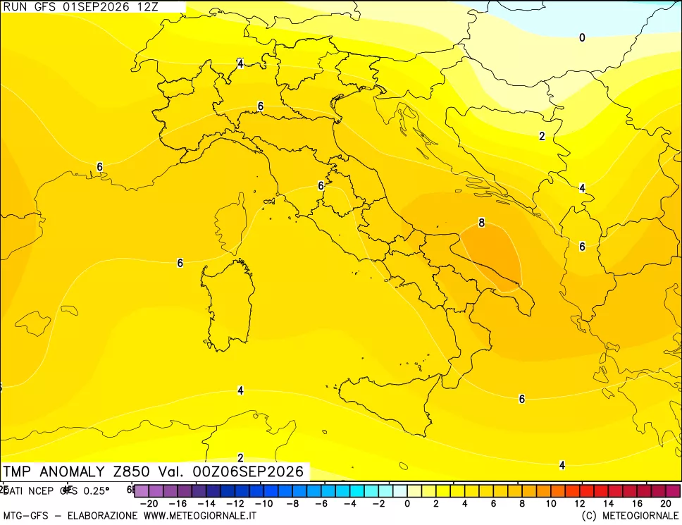 mappa 850 hPa Temp Anomaly vs Cli.No 1981-2010
