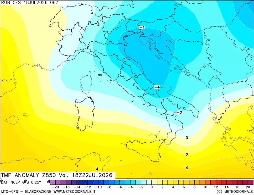 mappa 850 hPa Temp Anomaly vs Cli.No 1981-2010