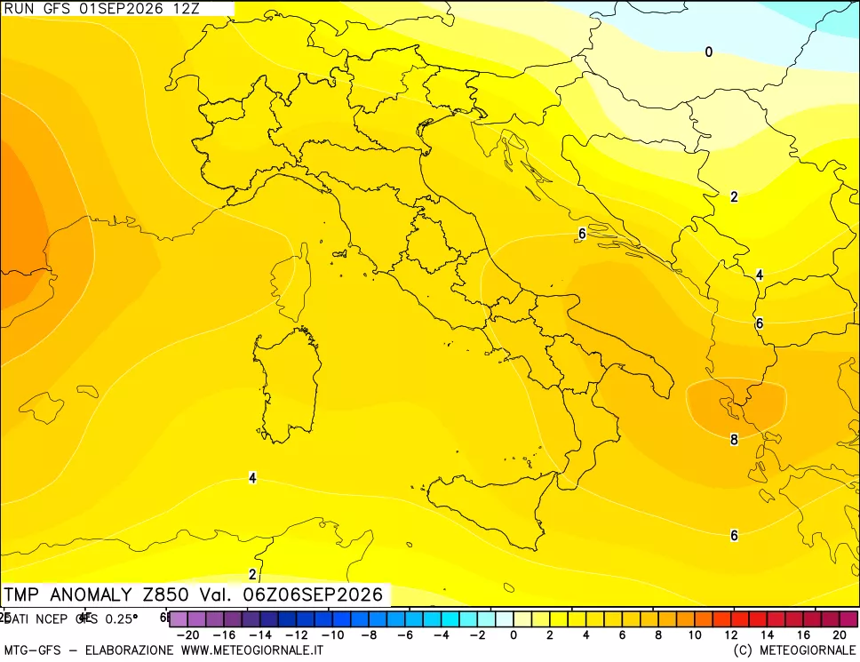 mappa 850 hPa Temp Anomaly vs Cli.No 1981-2010