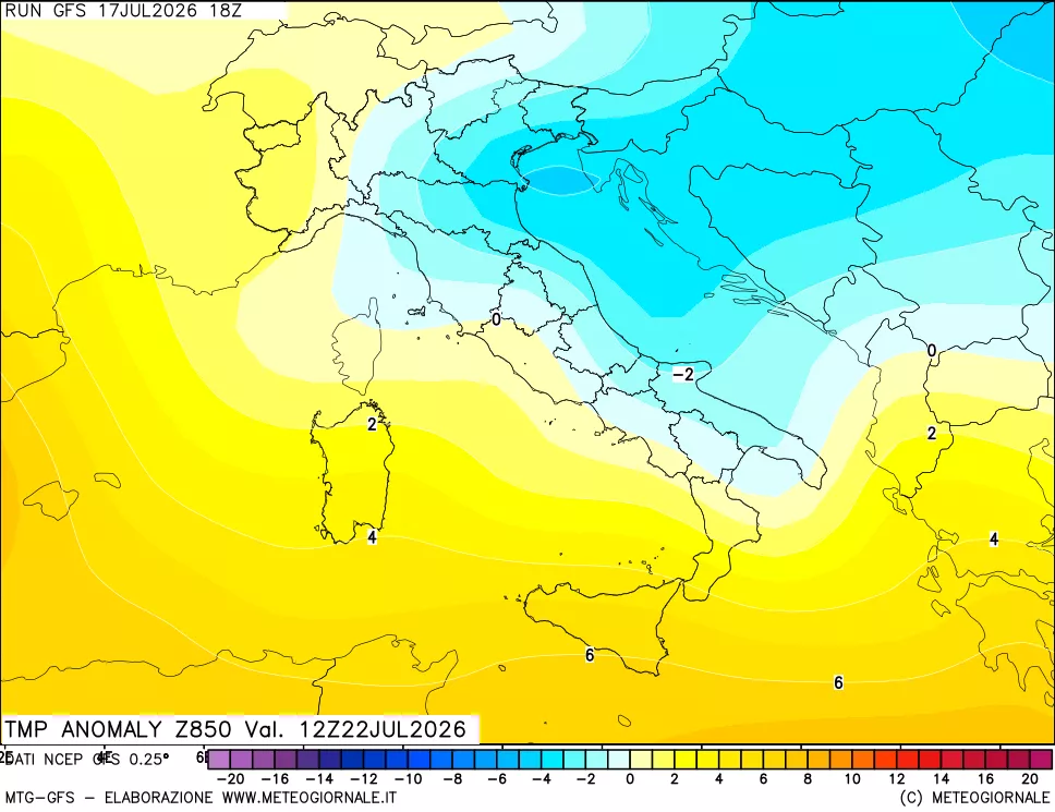 mappa 850 hPa Temp Anomaly vs Cli.No 1981-2010