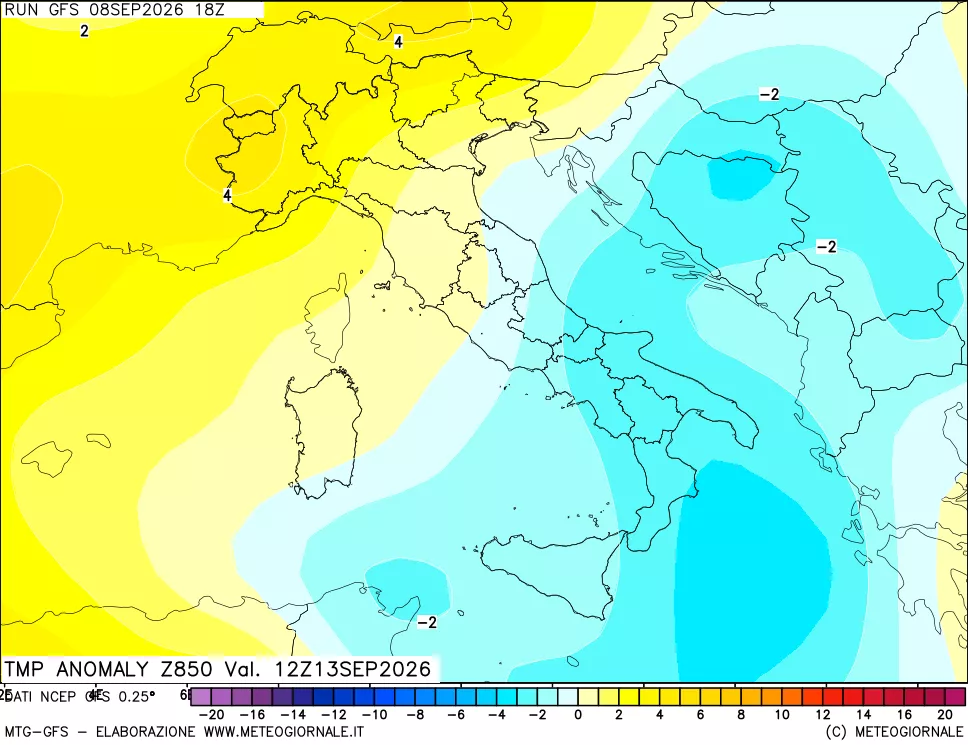 mappa 850 hPa Temp Anomaly vs Cli.No 1981-2010