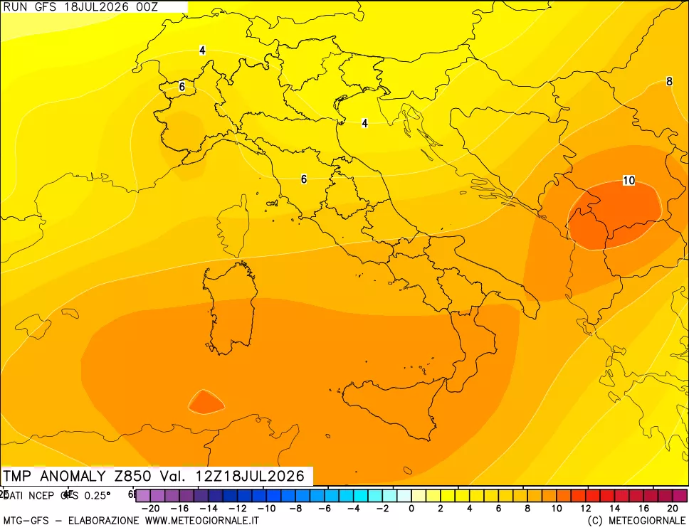 mappa 850 hPa Temp Anomaly vs Cli.No 1981-2010