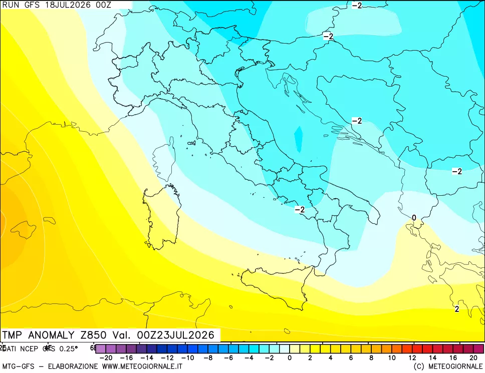 mappa 850 hPa Temp Anomaly vs Cli.No 1981-2010