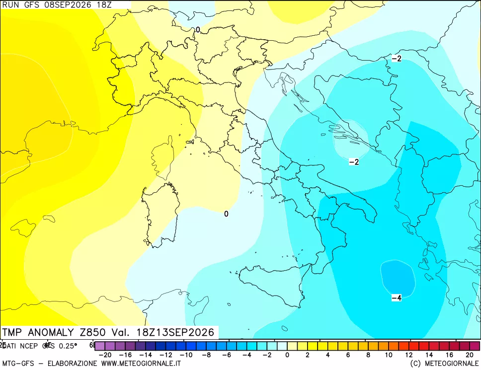 mappa 850 hPa Temp Anomaly vs Cli.No 1981-2010