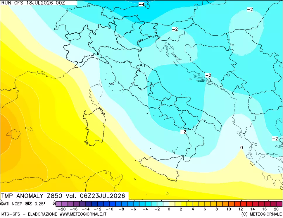 mappa 850 hPa Temp Anomaly vs Cli.No 1981-2010