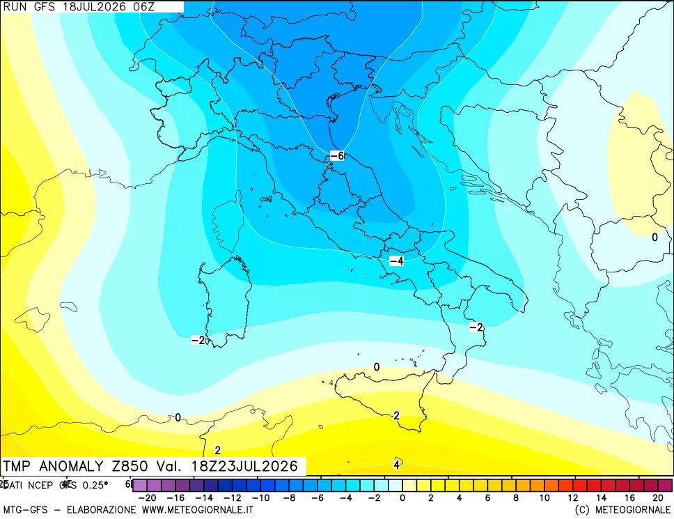 mappa 850 hPa Temp Anomaly vs Cli.No 1981-2010
