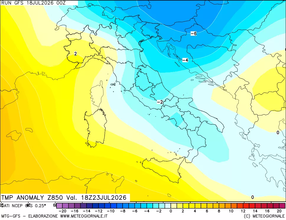 mappa 850 hPa Temp Anomaly vs Cli.No 1981-2010