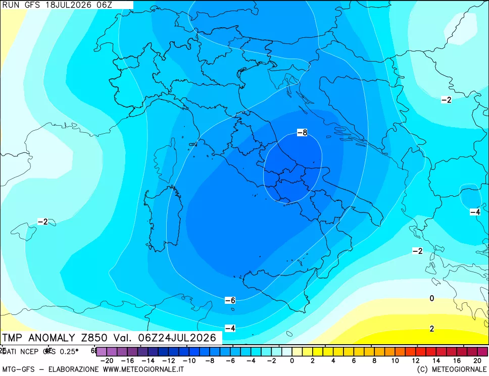 mappa 850 hPa Temp Anomaly vs Cli.No 1981-2010