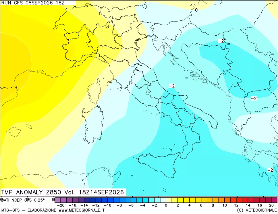 mappa 850 hPa Temp Anomaly vs Cli.No 1981-2010