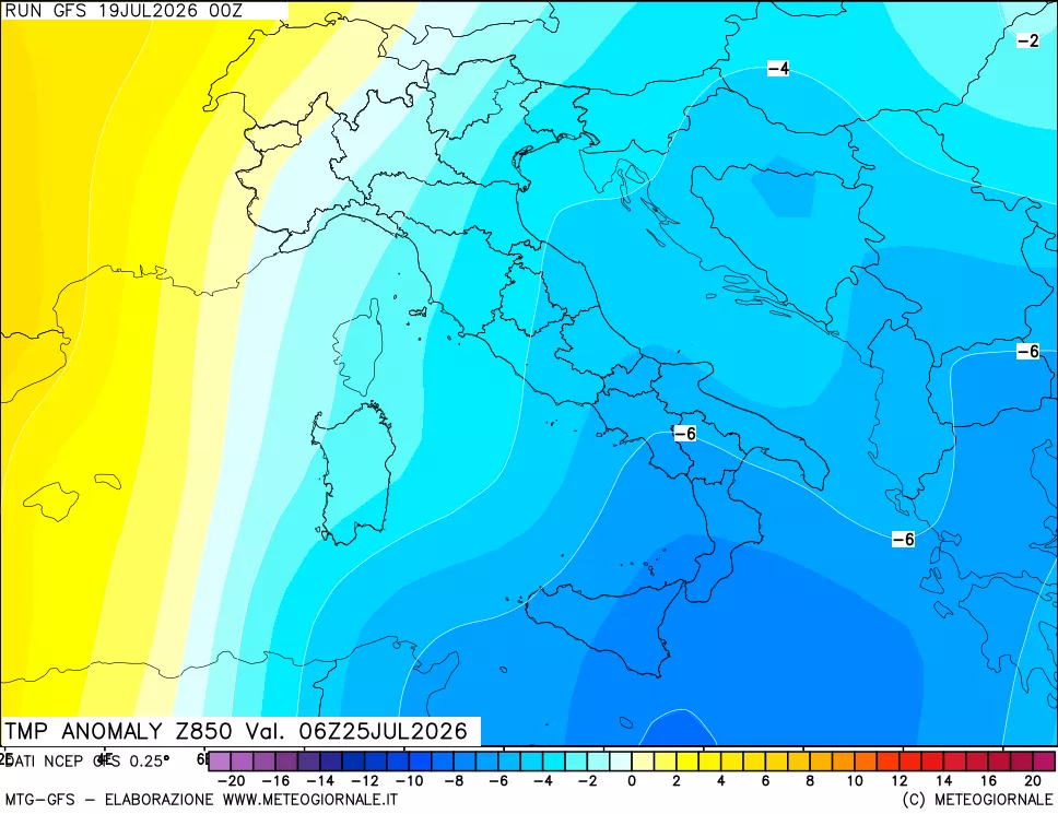 mappa 850 hPa Temp Anomaly vs Cli.No 1981-2010